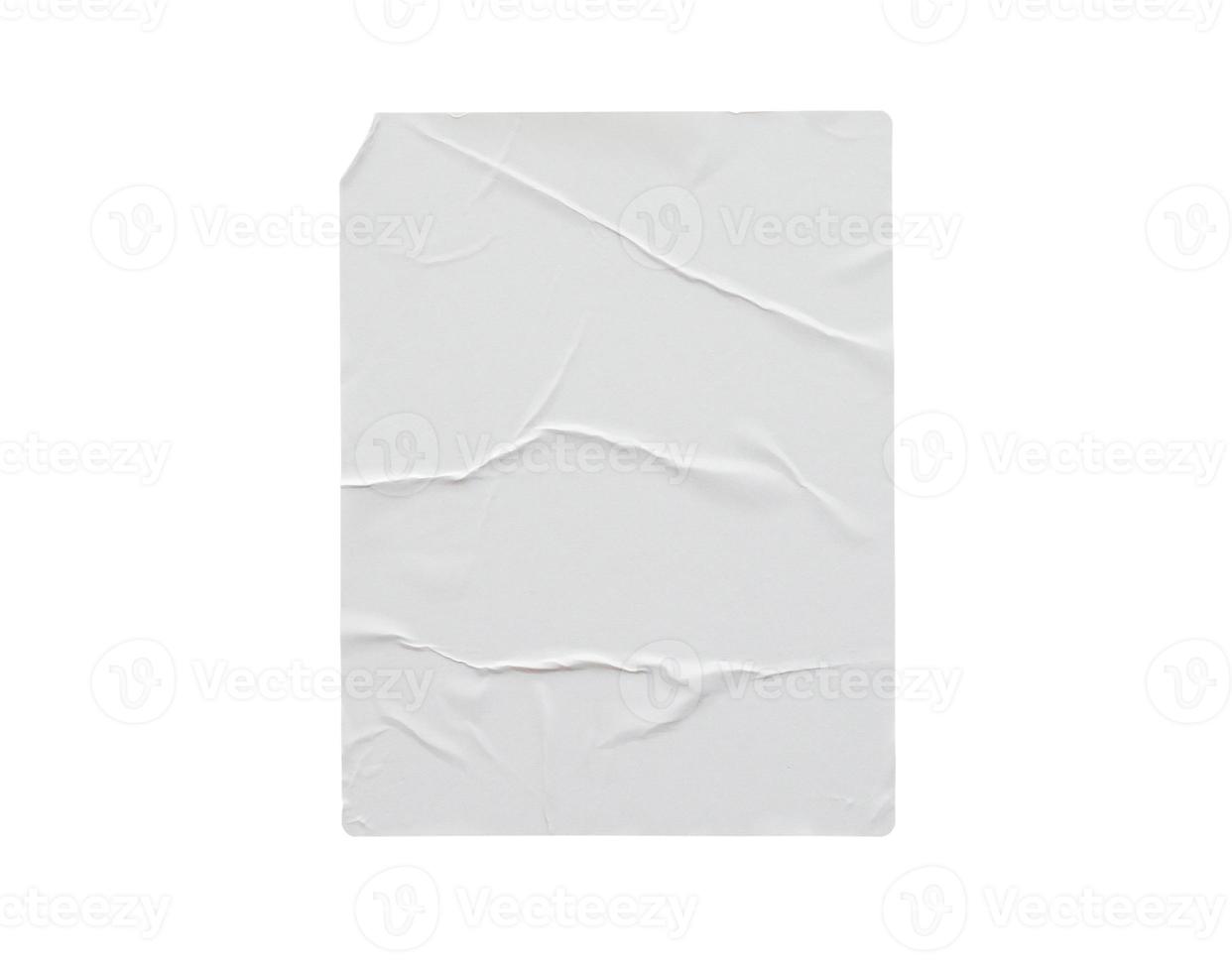 Blank white crumpled and creased paper poster texture isolated on white background photo