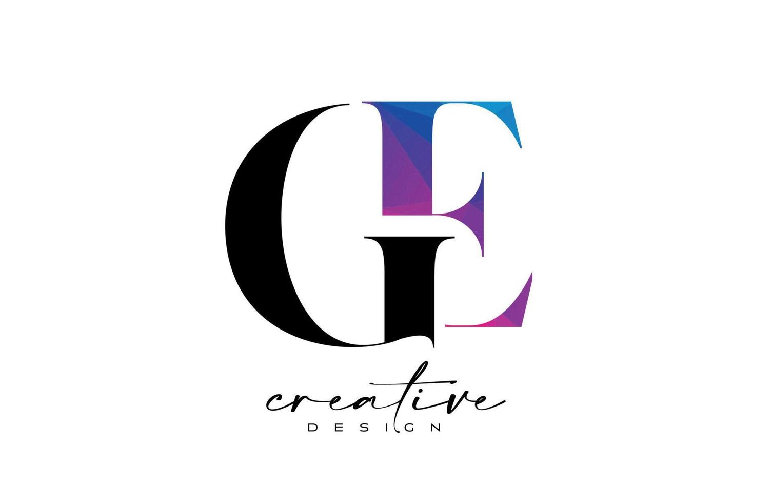 GE Letter Design with Creative Cut and Colorful Rainbow Texture vector