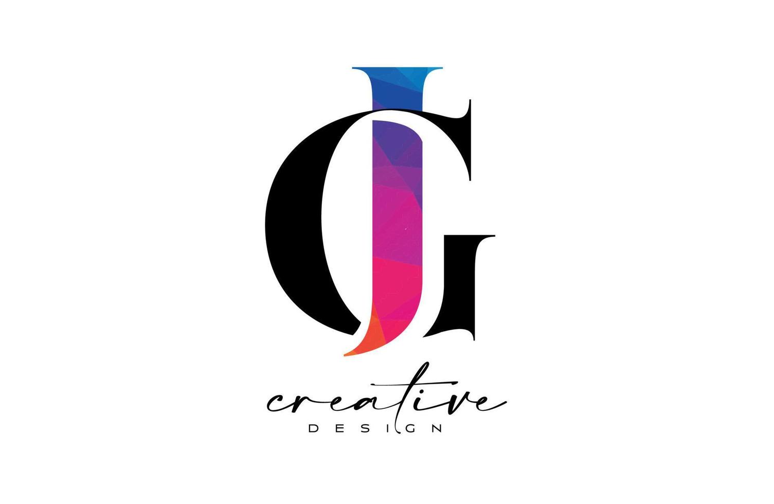 GJ Letter Design with Creative Cut and Colorful Rainbow Texture vector