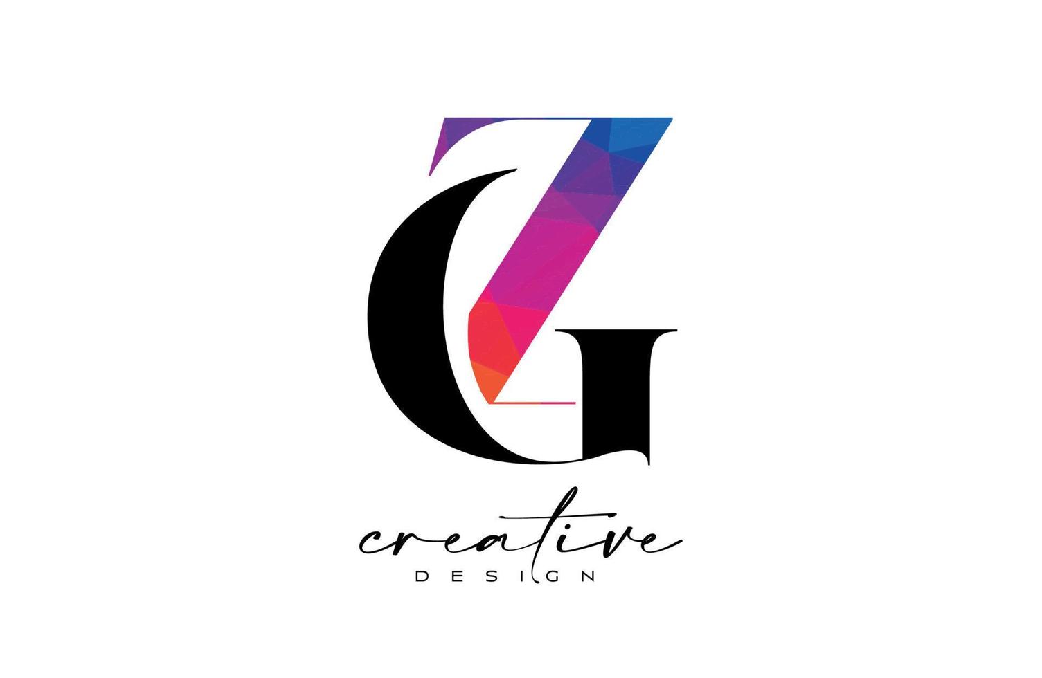 diseño de letras gz con corte creativo y textura colorida del arco iris vector