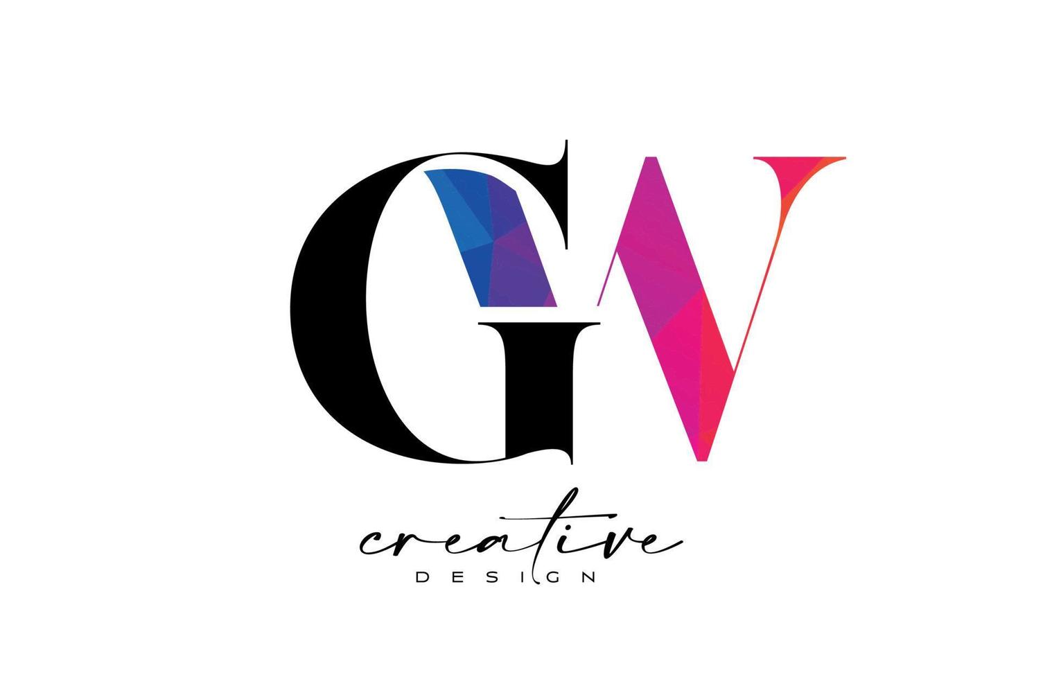 diseño de letras gw con corte creativo y textura colorida del arco iris vector