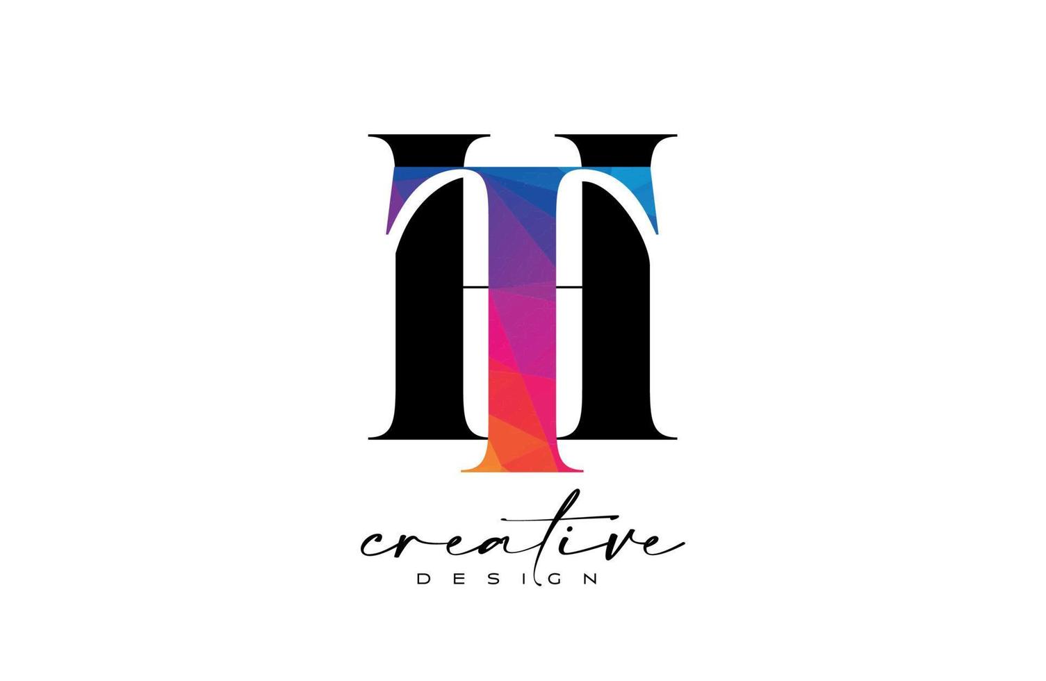 diseño de letra ht con corte creativo y textura colorida del arco iris vector