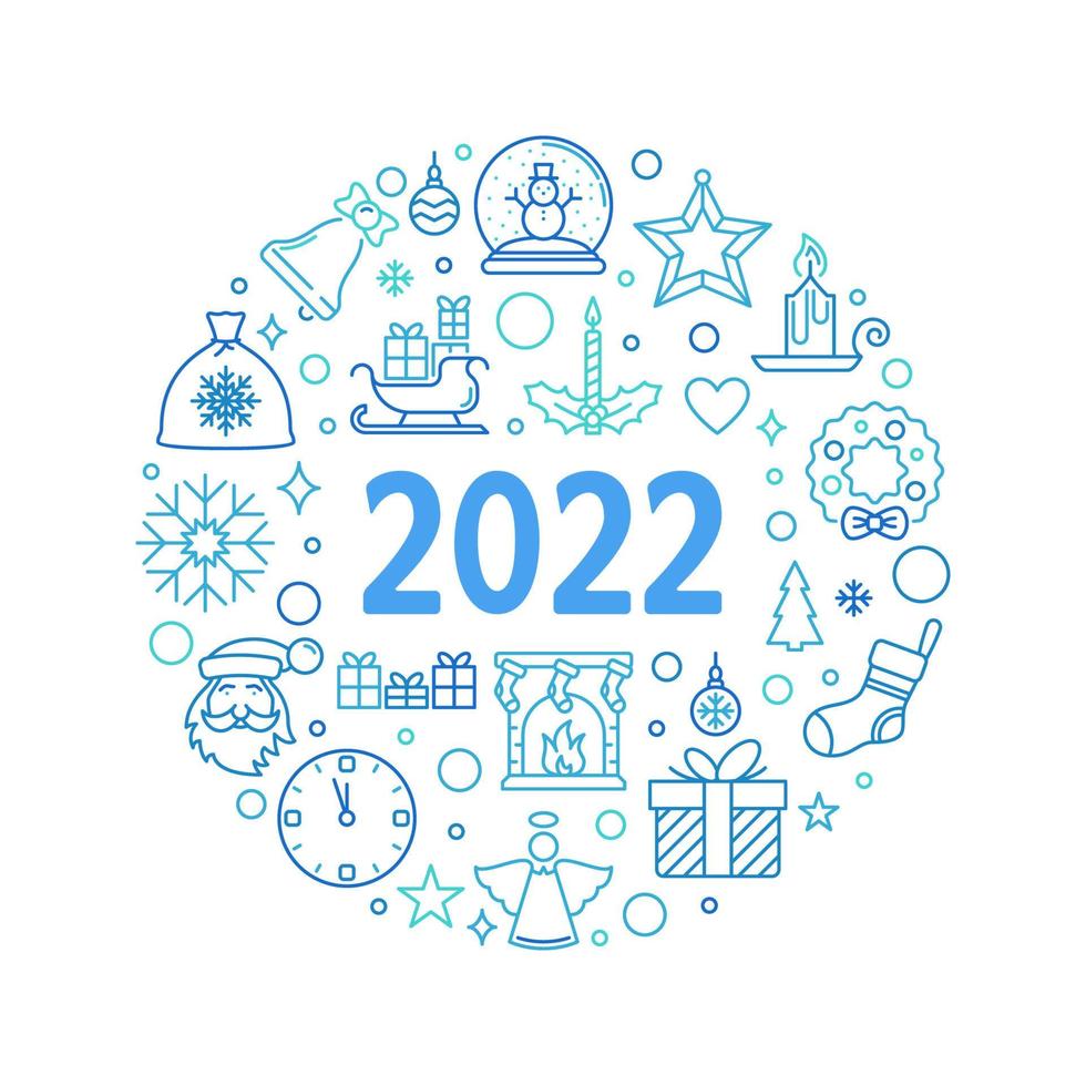 2022 Merry Christmas circular vector creative line illustration