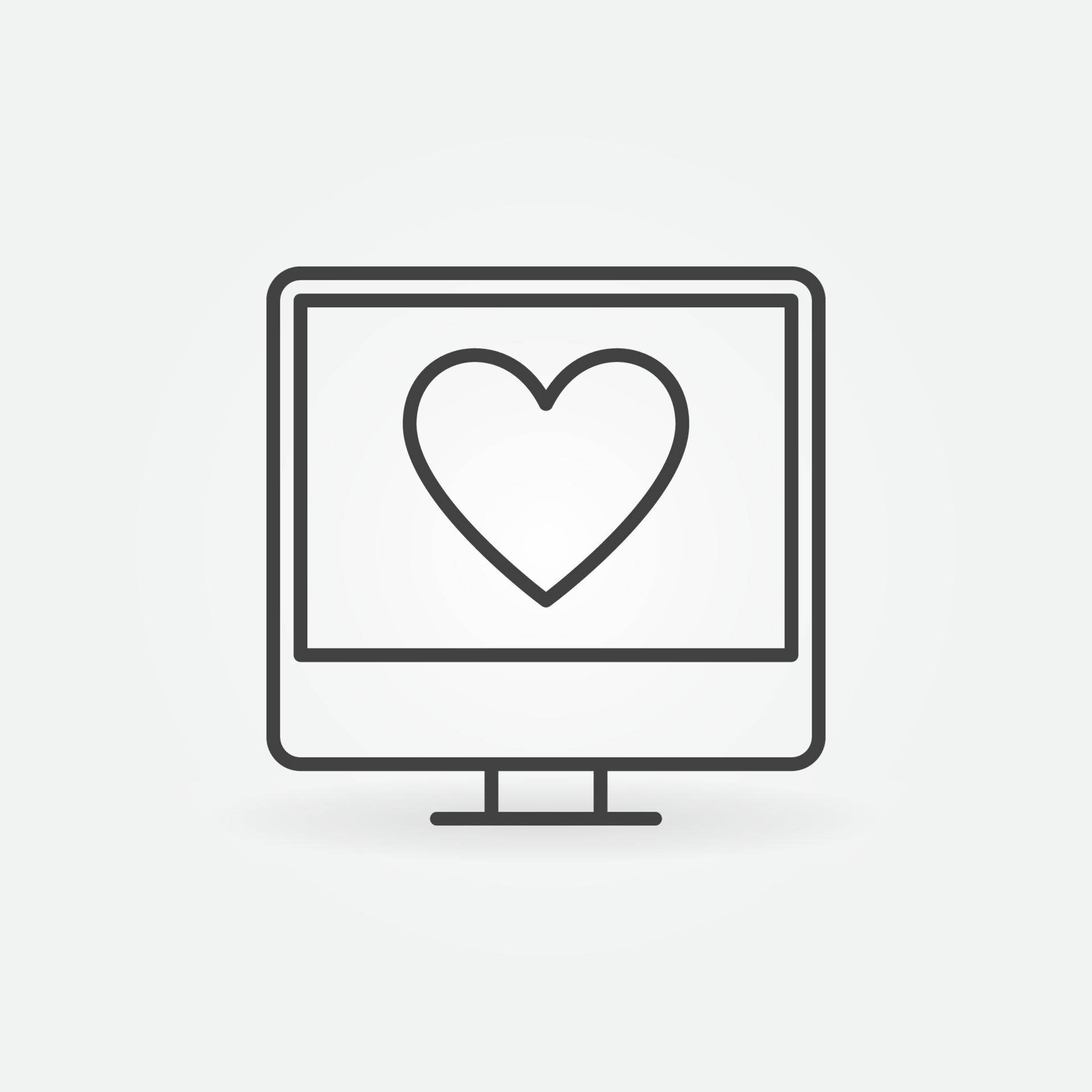 Computer with Heart on Display outline vector concept icon 12741534