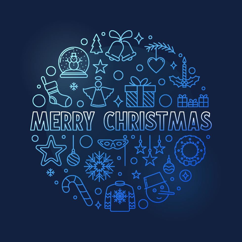 Vector Merry Christmas Banner Round thin line blue design