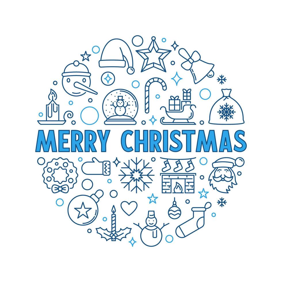 Merry Christmas vector round blue outline Holiday design