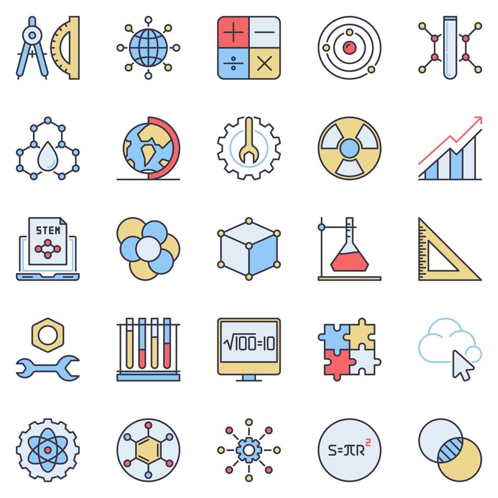 conjunto de iconos coloridos de tallo - signos vectoriales de ciencia y educación vector