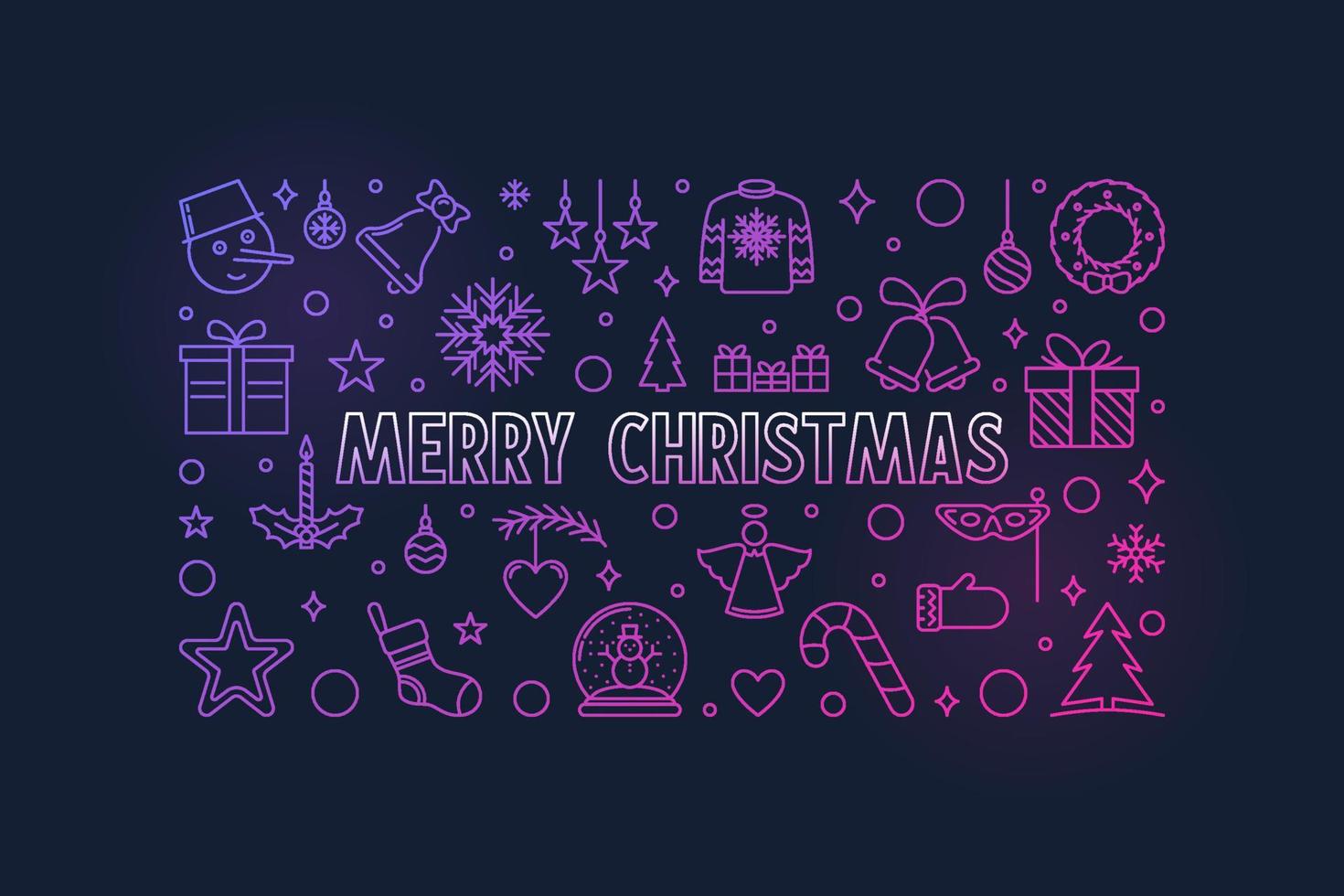 vector feliz navidad banner diseño de línea delgada horizontal