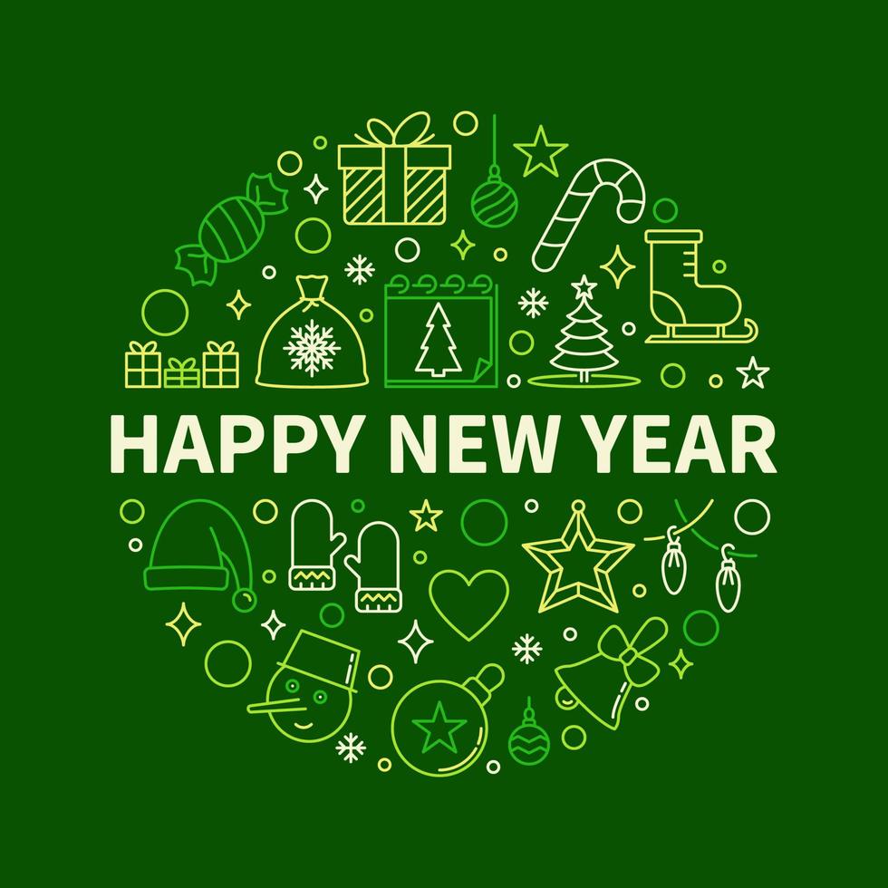 Happy New Year Poster with Round outline green design vector
