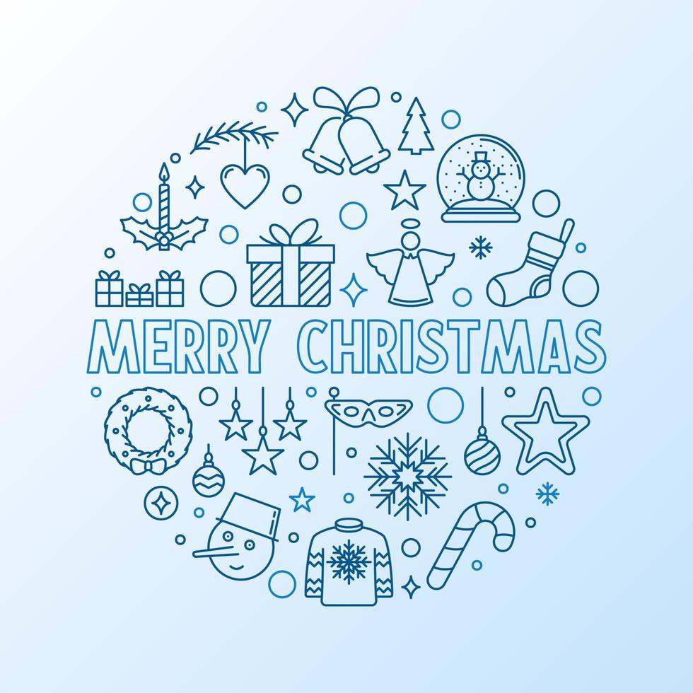 Merry Christmas Poster with Round blue outline design vector