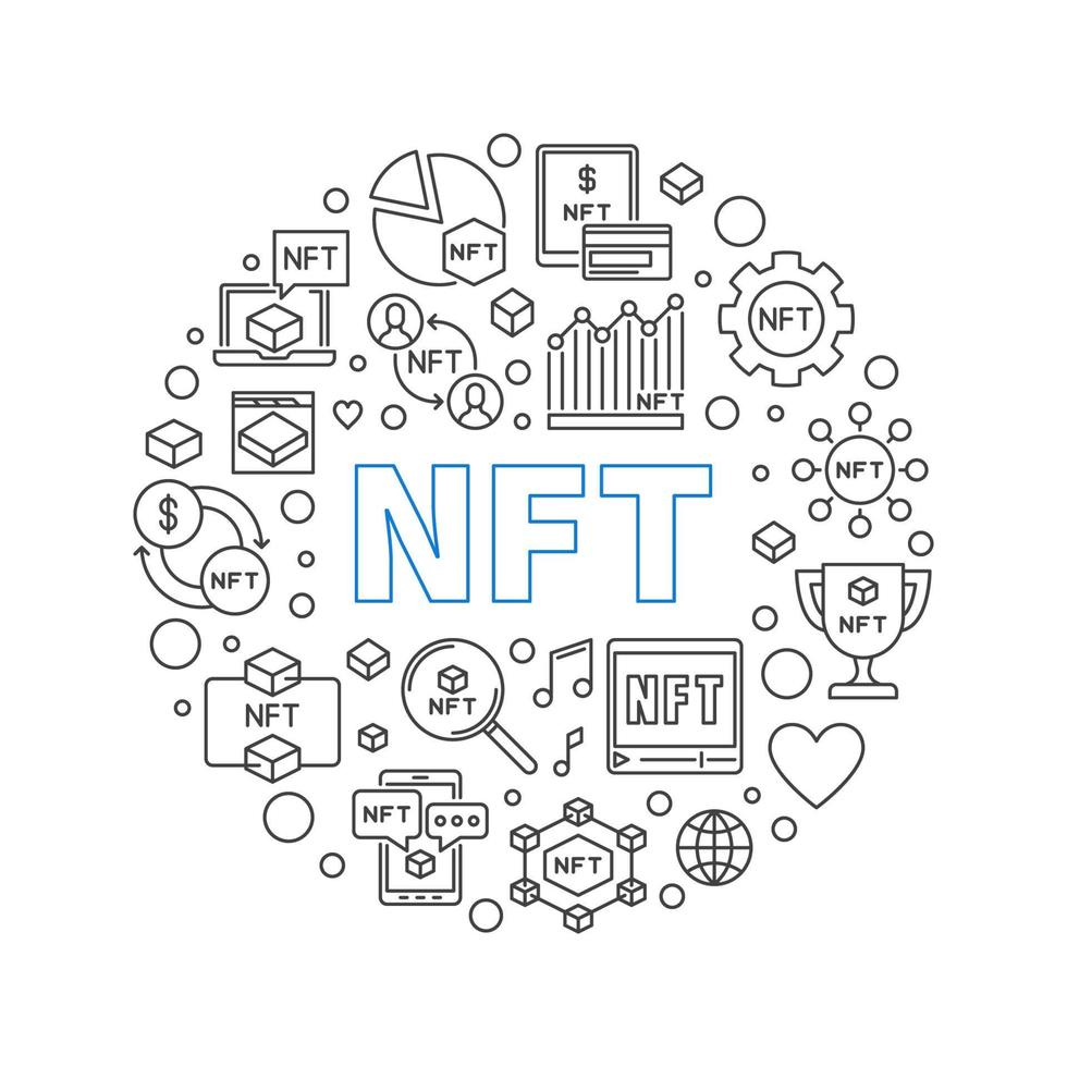 Banner redondo de esquema de concepto nft - ilustración de vector de token no fungible