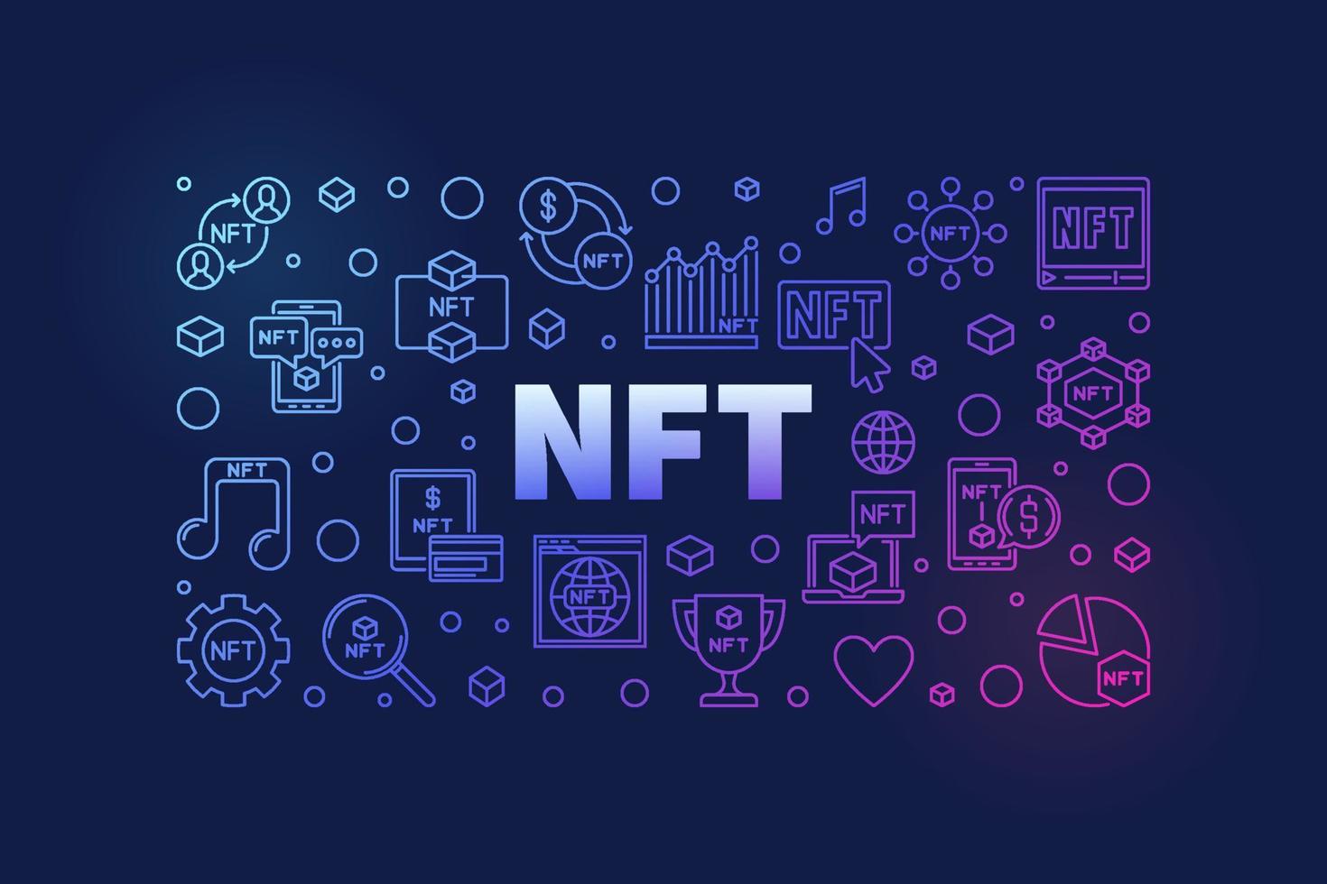 banner horizontal de color concepto nft. ilustración de vector de token no fungible