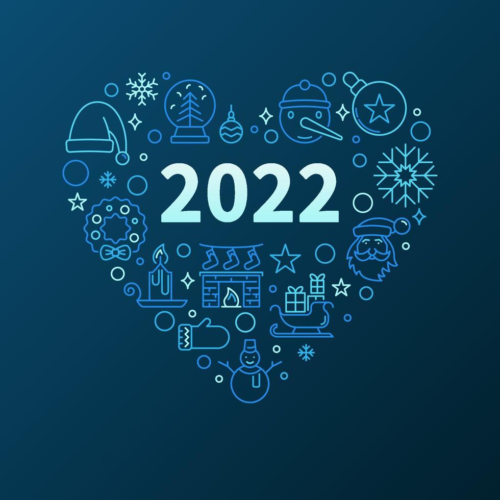 Banner de año nuevo 2022 con diseño azul de contorno redondo vector