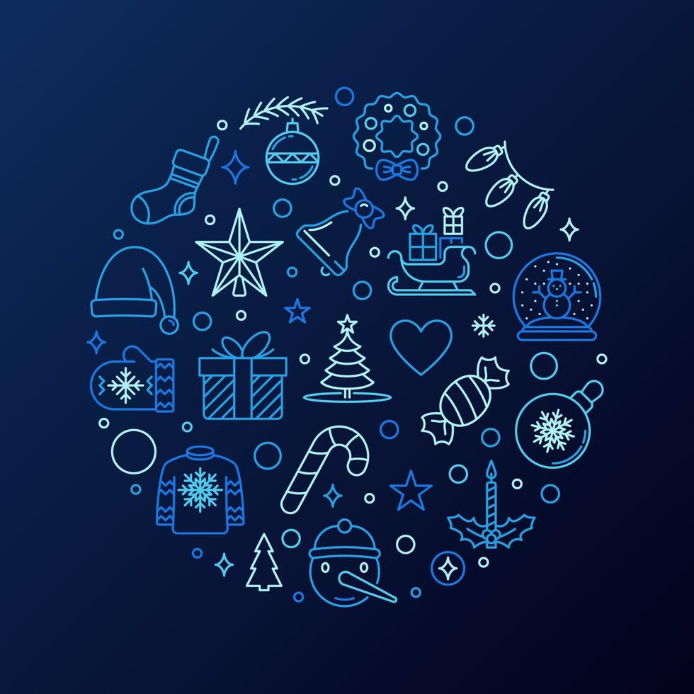 Merry Christmas Greeting Card round blue line vector design