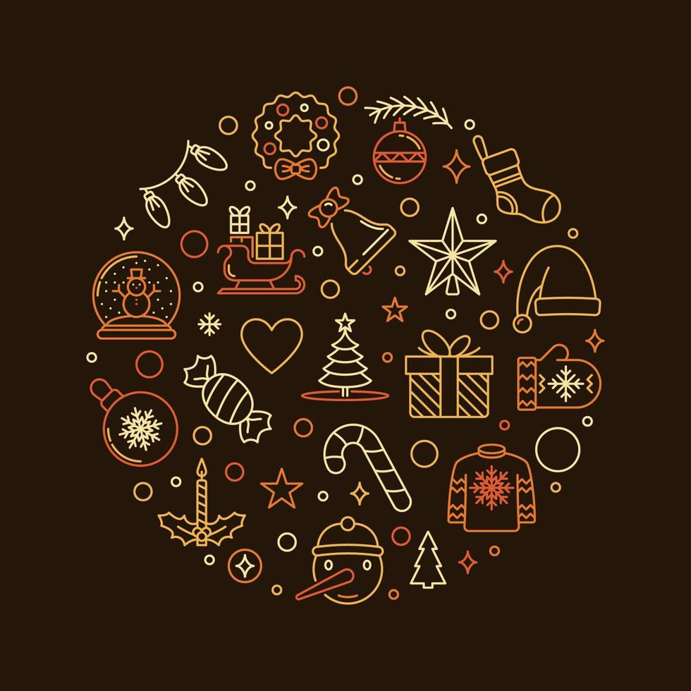 Merry Christmas Greeting Card with round colored line design vector