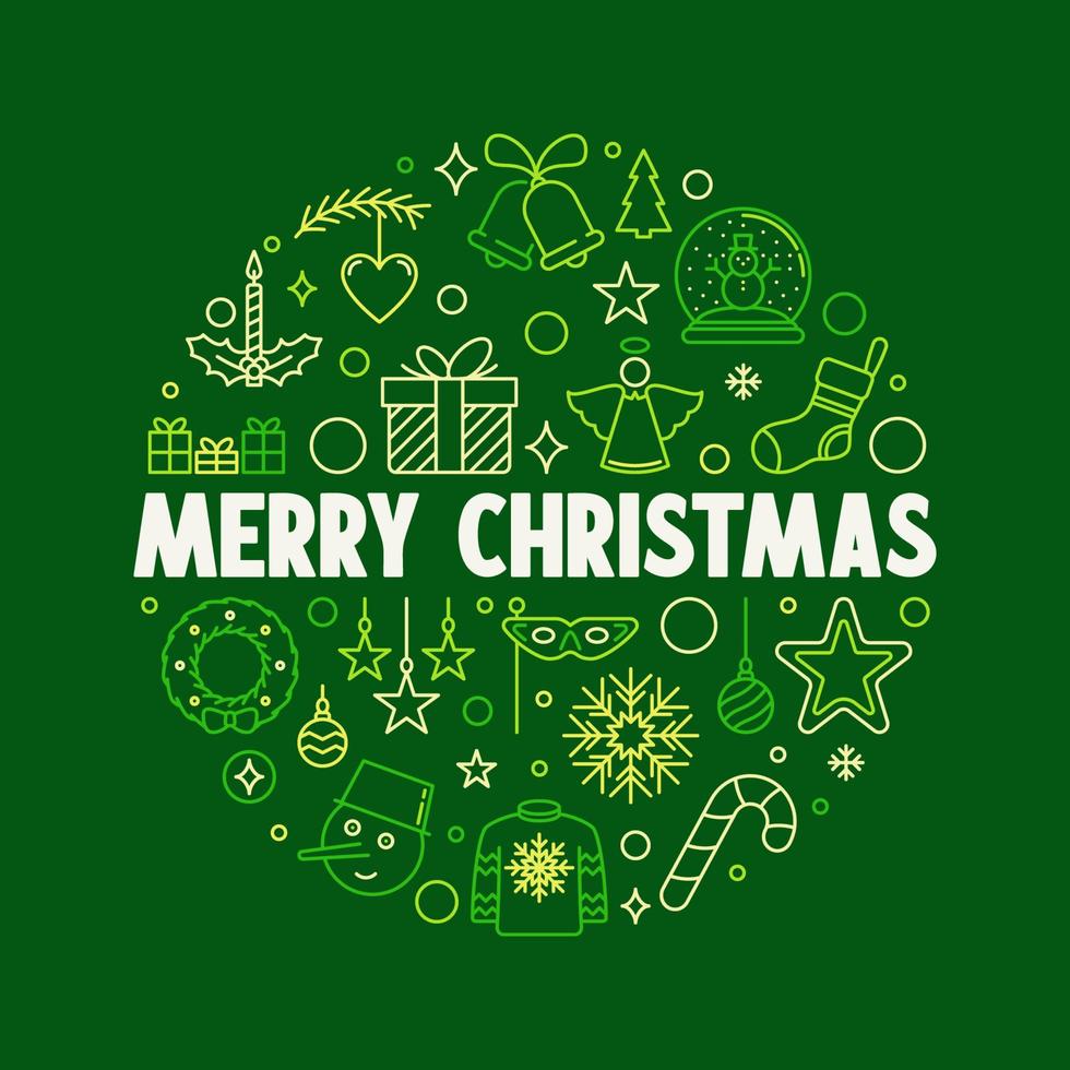 Xmas round outline festive green banner - vector illustration