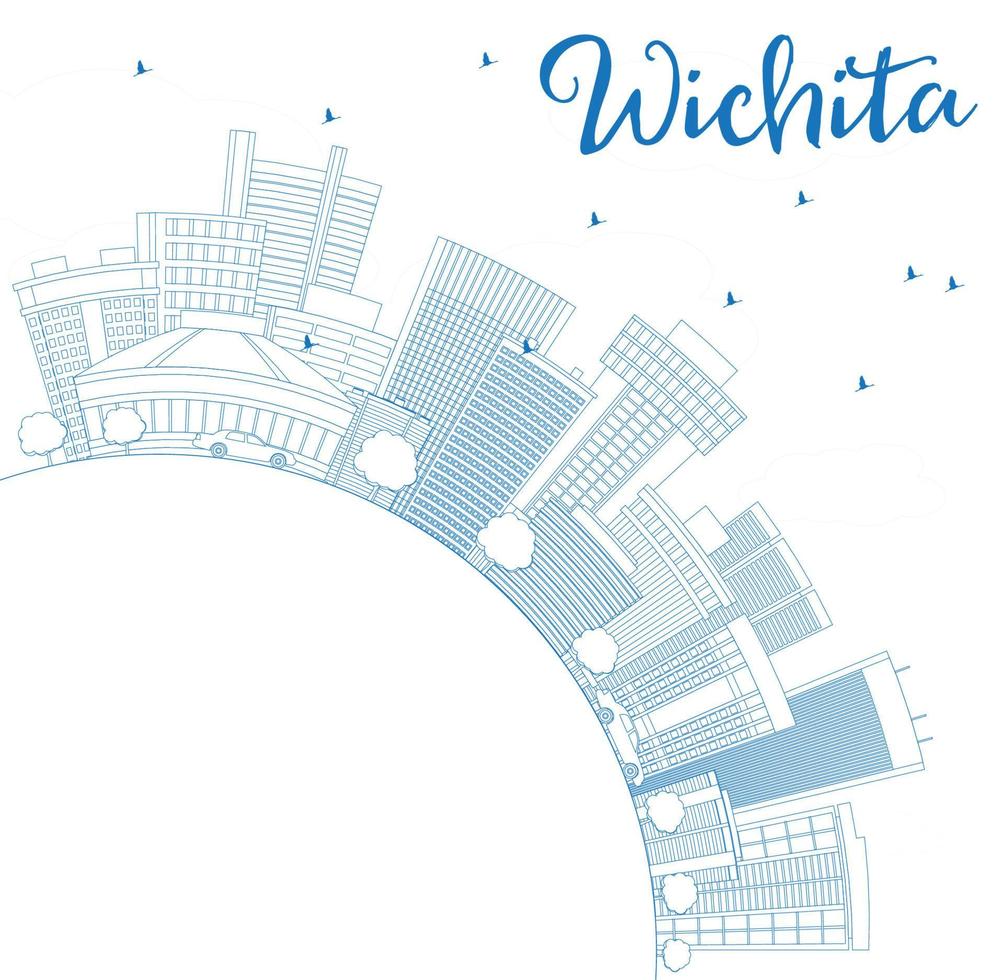 Outline Wichita Skyline with Blue Buildings and Copy Space. vector