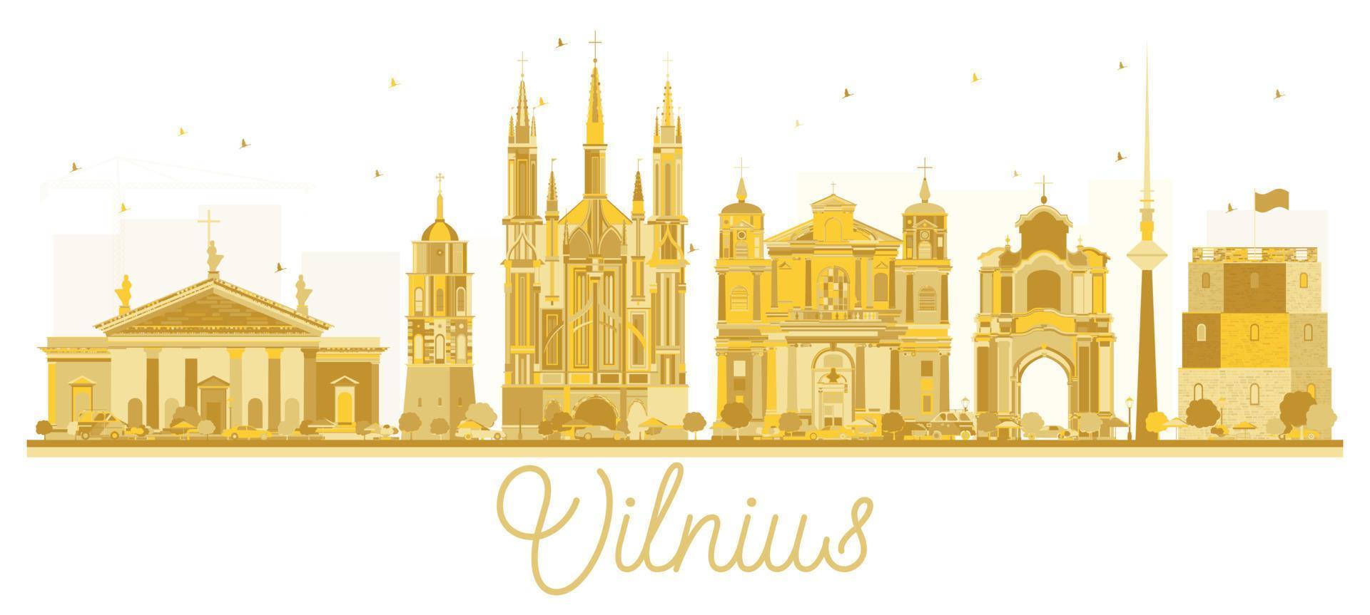 Vilnius Lithuania City skyline golden silhouette. vector