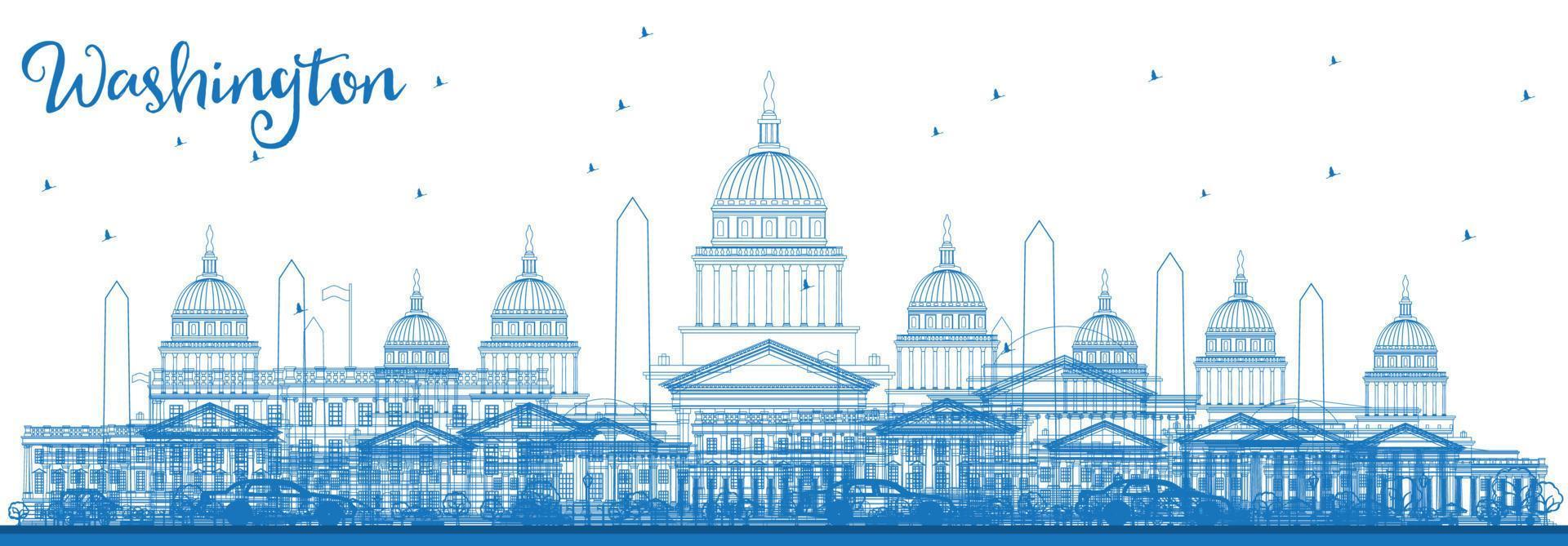 esbozar el horizonte de washington dc con edificios azules. vector