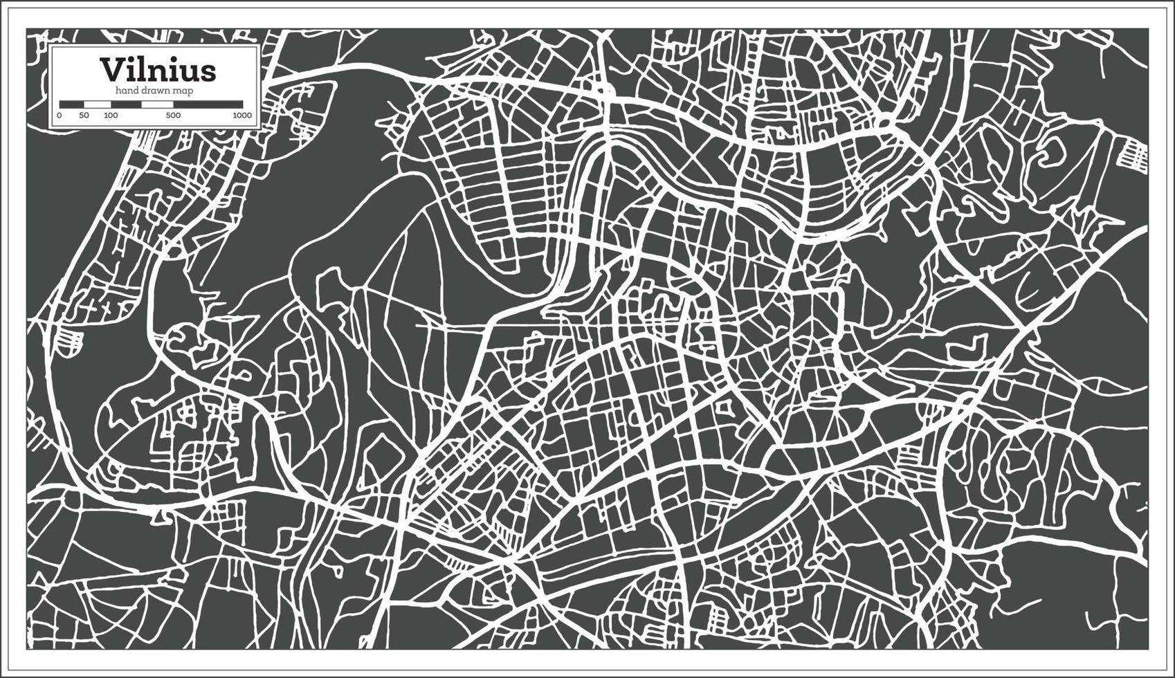 mapa de vilnius lituania en estilo retro. vector