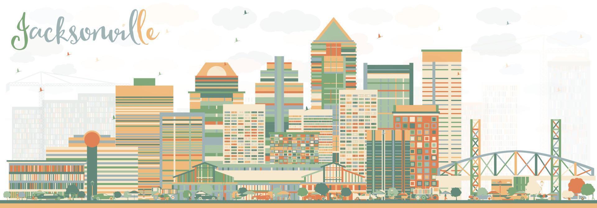 Abstract Jacksonville Skyline with Color Buildings. vector