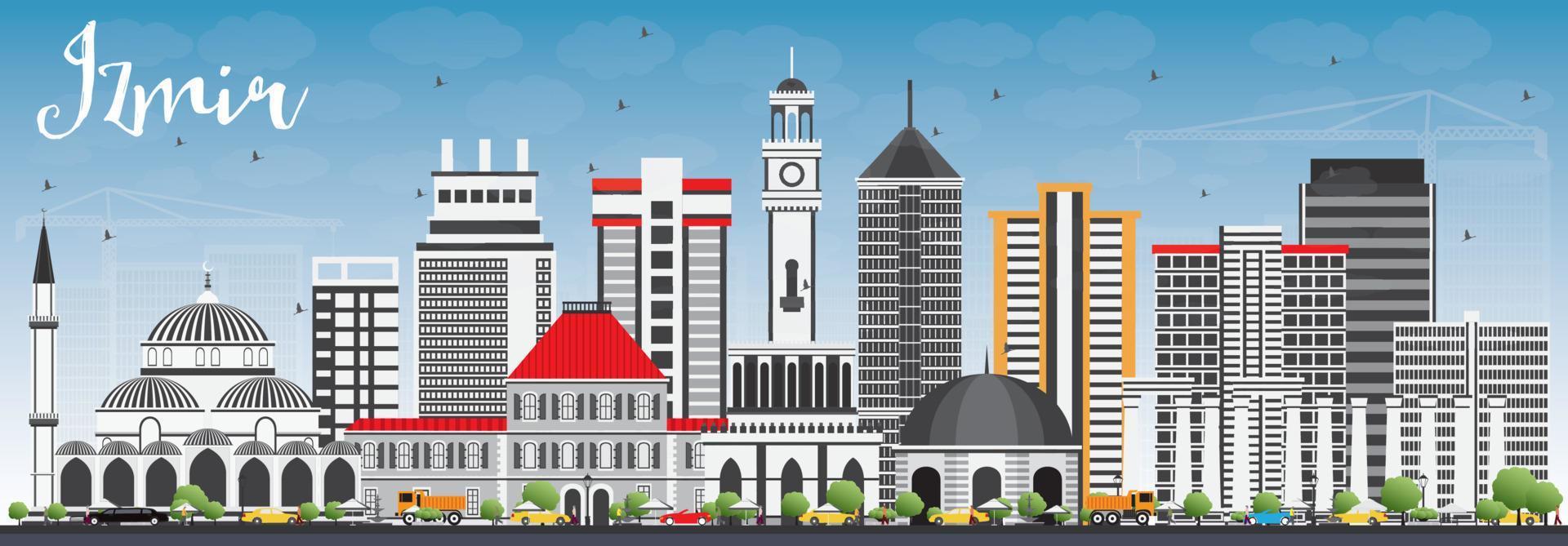 Izmir Skyline with Gray Buildings and Blue Sky. vector