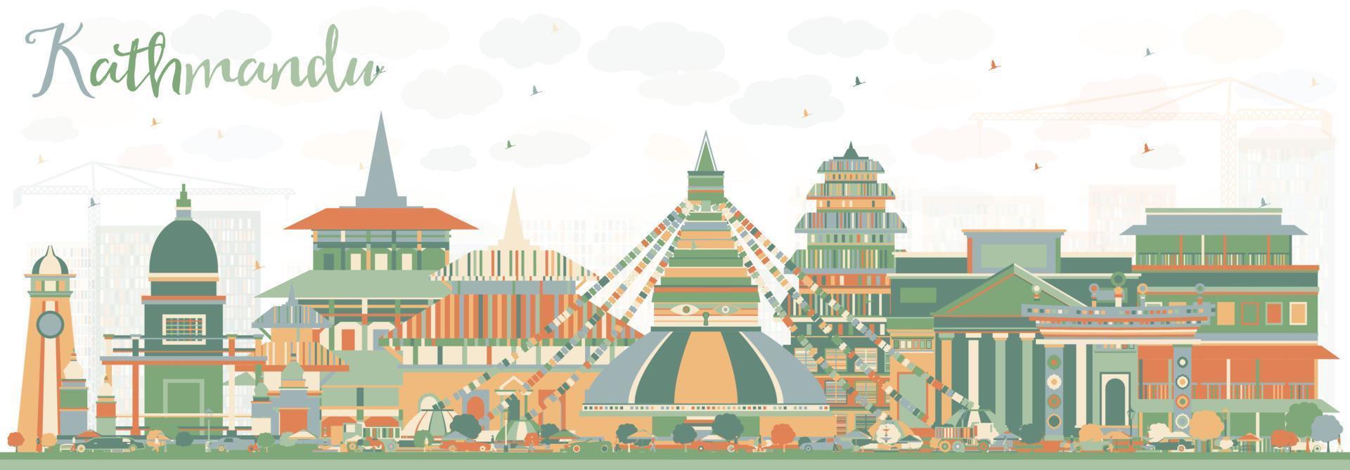Kathmandu Skyline with Color Buildings. vector