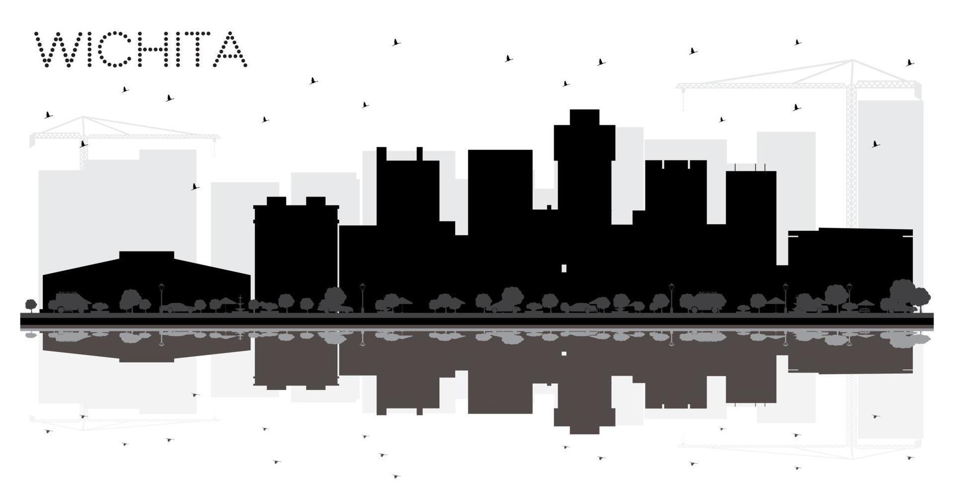 silueta en blanco y negro del horizonte de la ciudad de wichita, kansas, ee.uu. vector