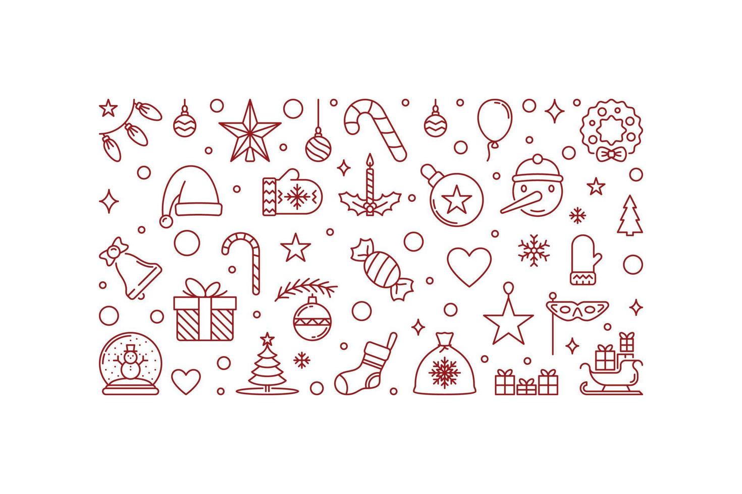 Merry Christmas and Happy New Year vector line illustration