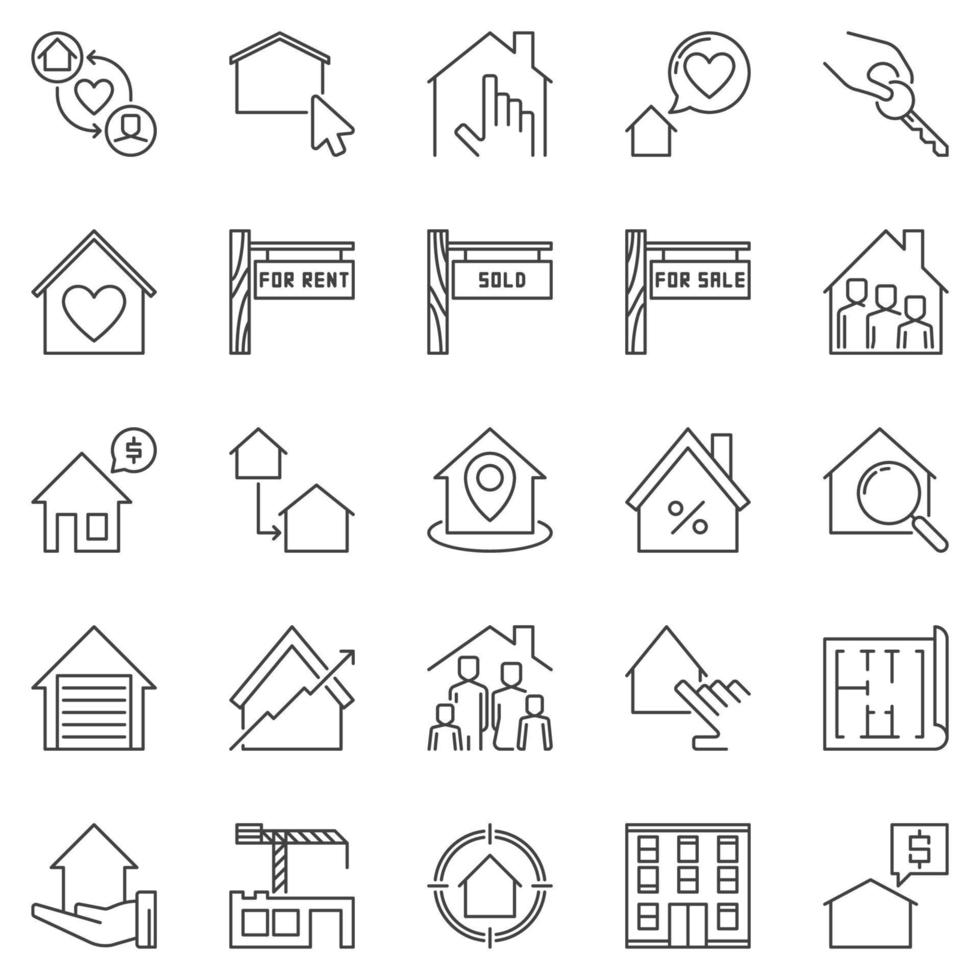 Real Estate outline concept icons set - vector house line symbols