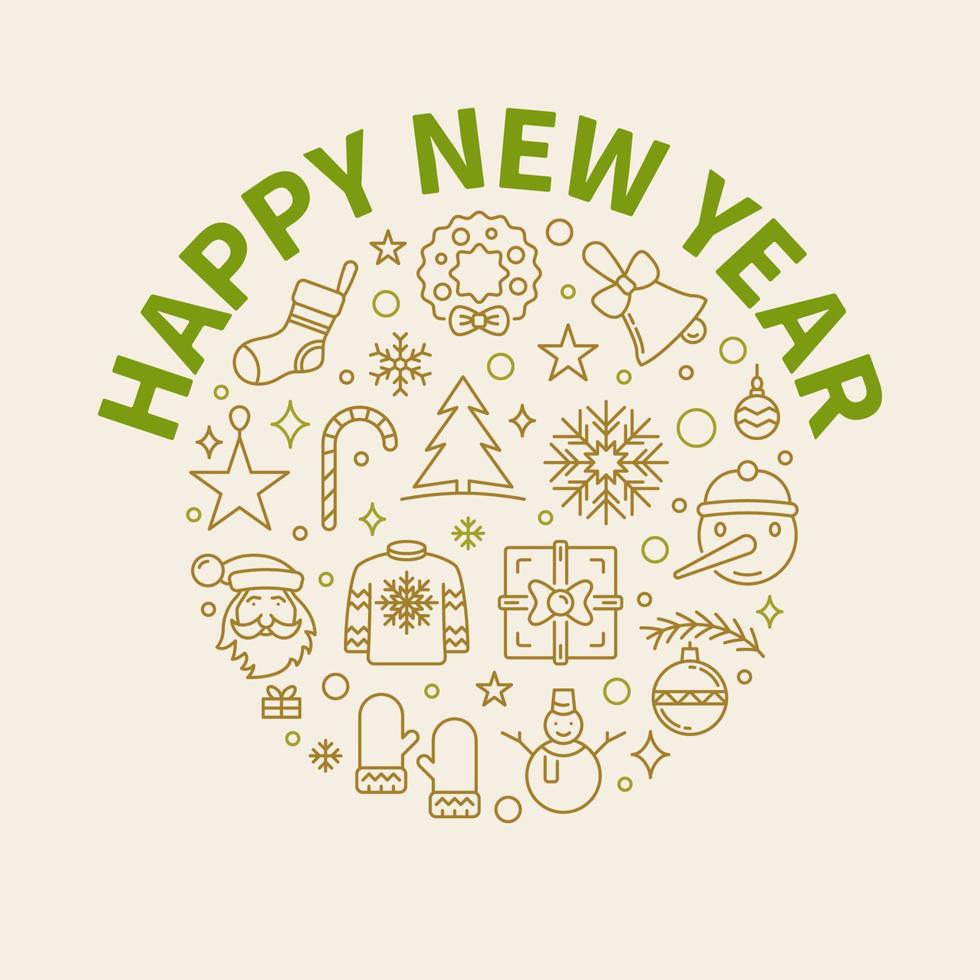 Happy New Year Card with round outline concept design vector