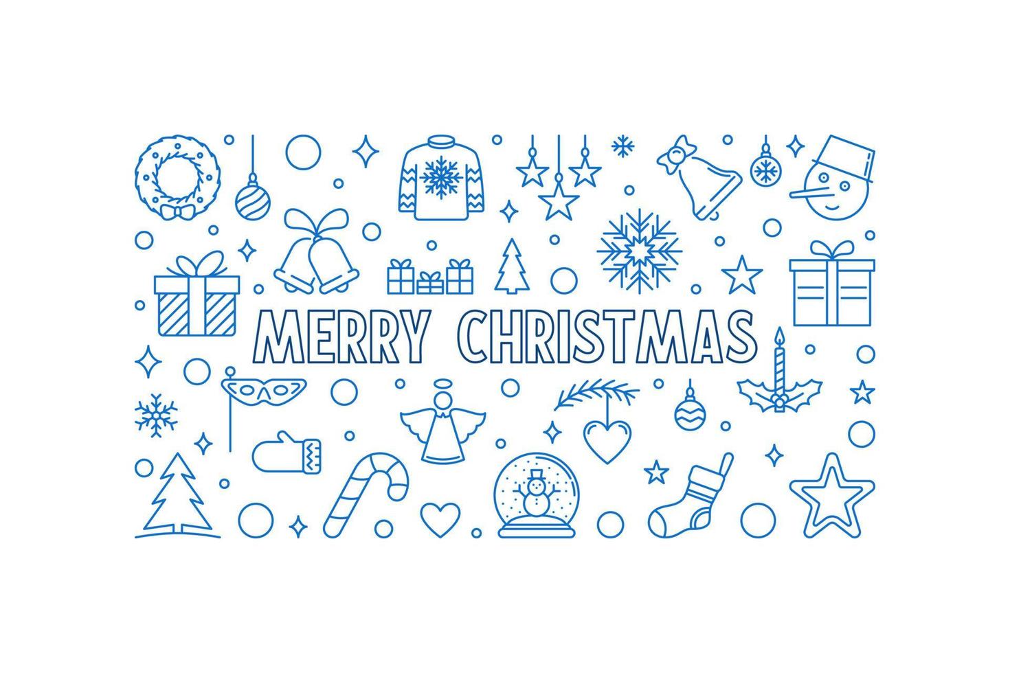 Merry Christmas Banner with modern blue outline design vector