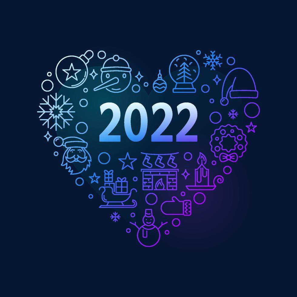 2022 Merry Christmas Heart-Shaped outline modern design vector