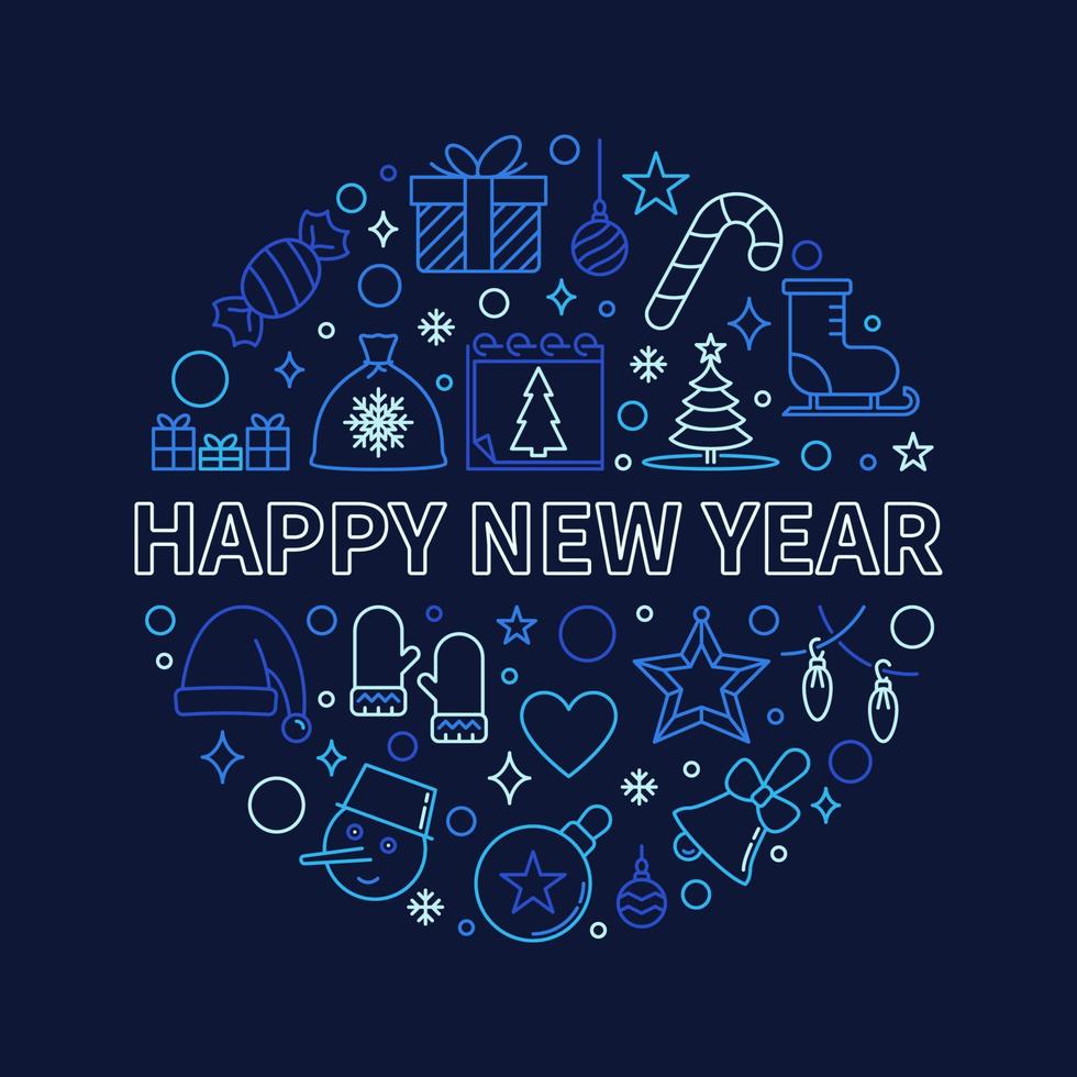 Happy New Year Greeting Card with round line blue design vector