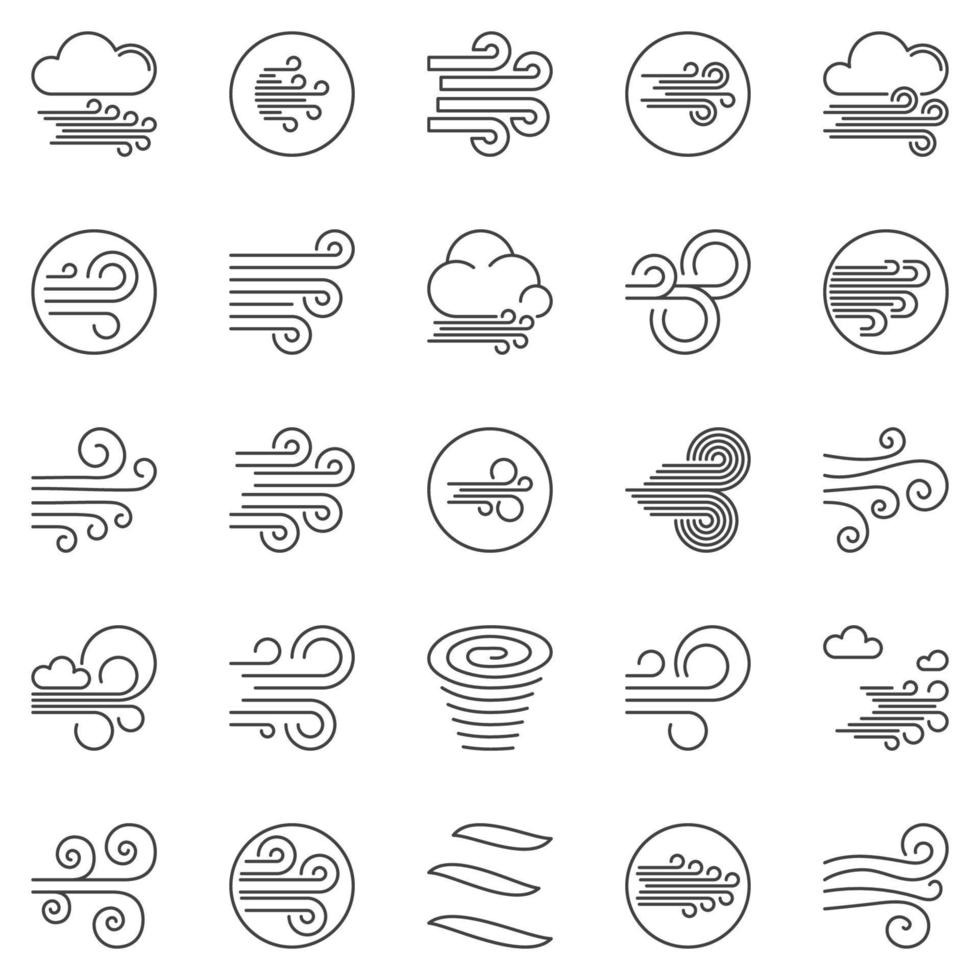 Wind outline vector icons set. Breeze concept line symbols