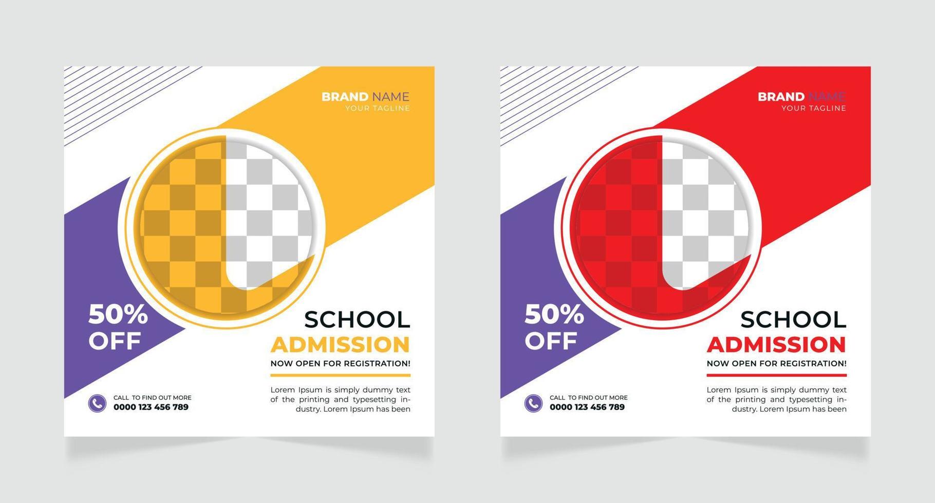 School education admission social media post or back to school admission web banner template vector