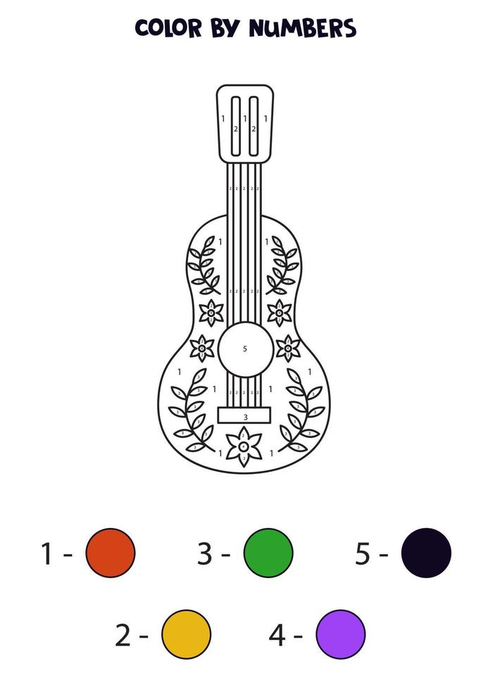 colorear guitarra mexicana por números. hoja de trabajo para niños. vector