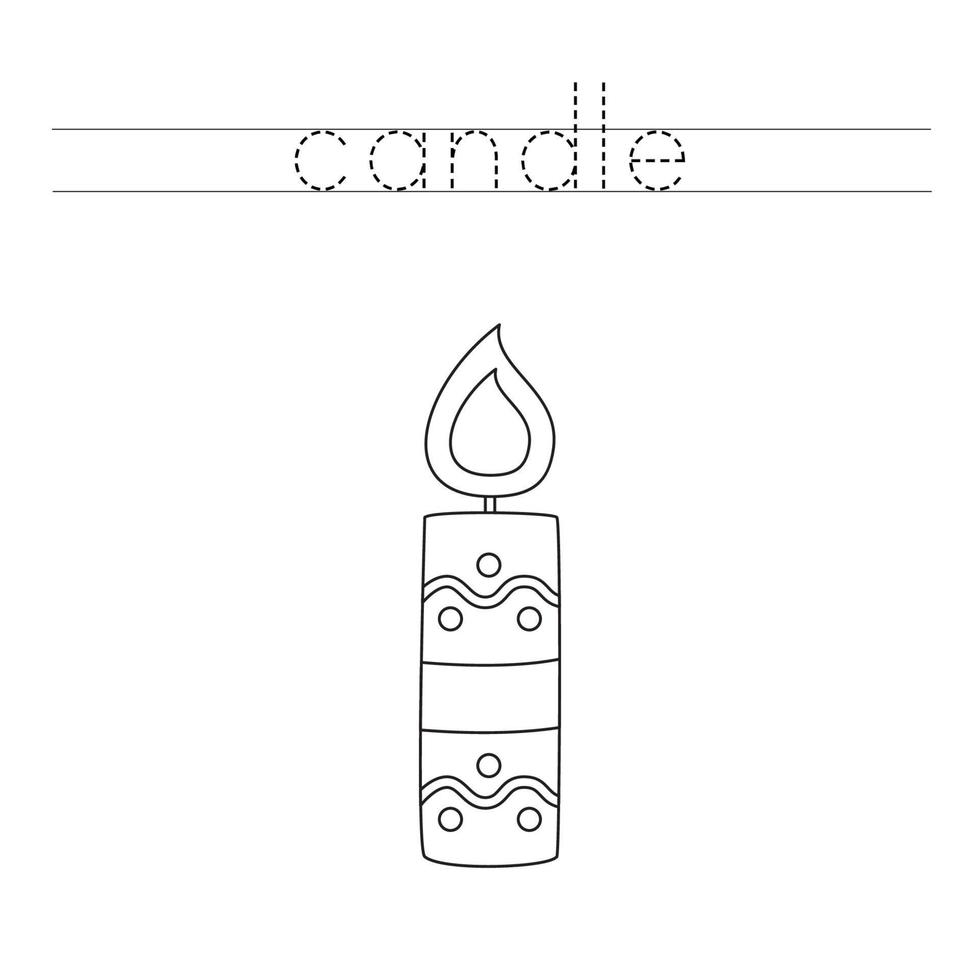 Trace the letters and color candle. Handwriting practice for kids. vector