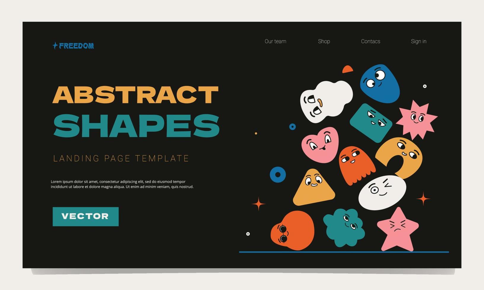 Landing page template with a collection of abstract geometric falling figures vector