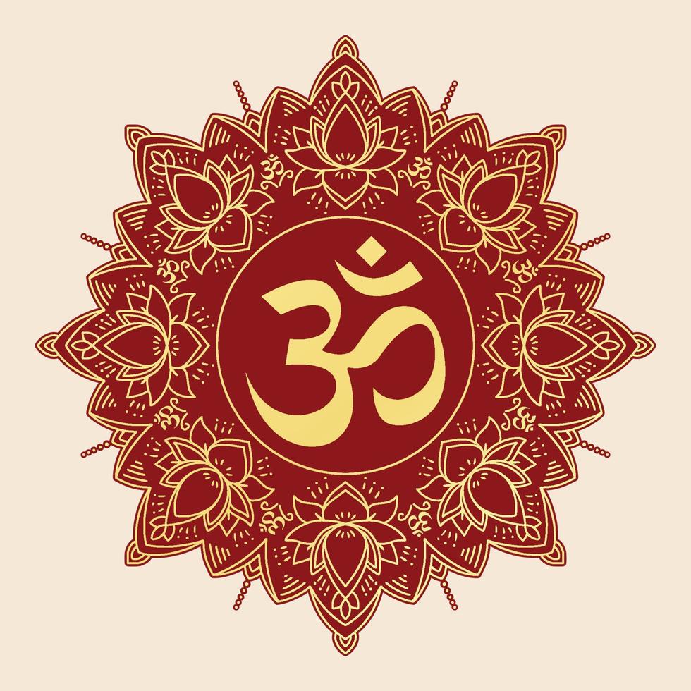 mandala de flores con símbolo hindú om vector