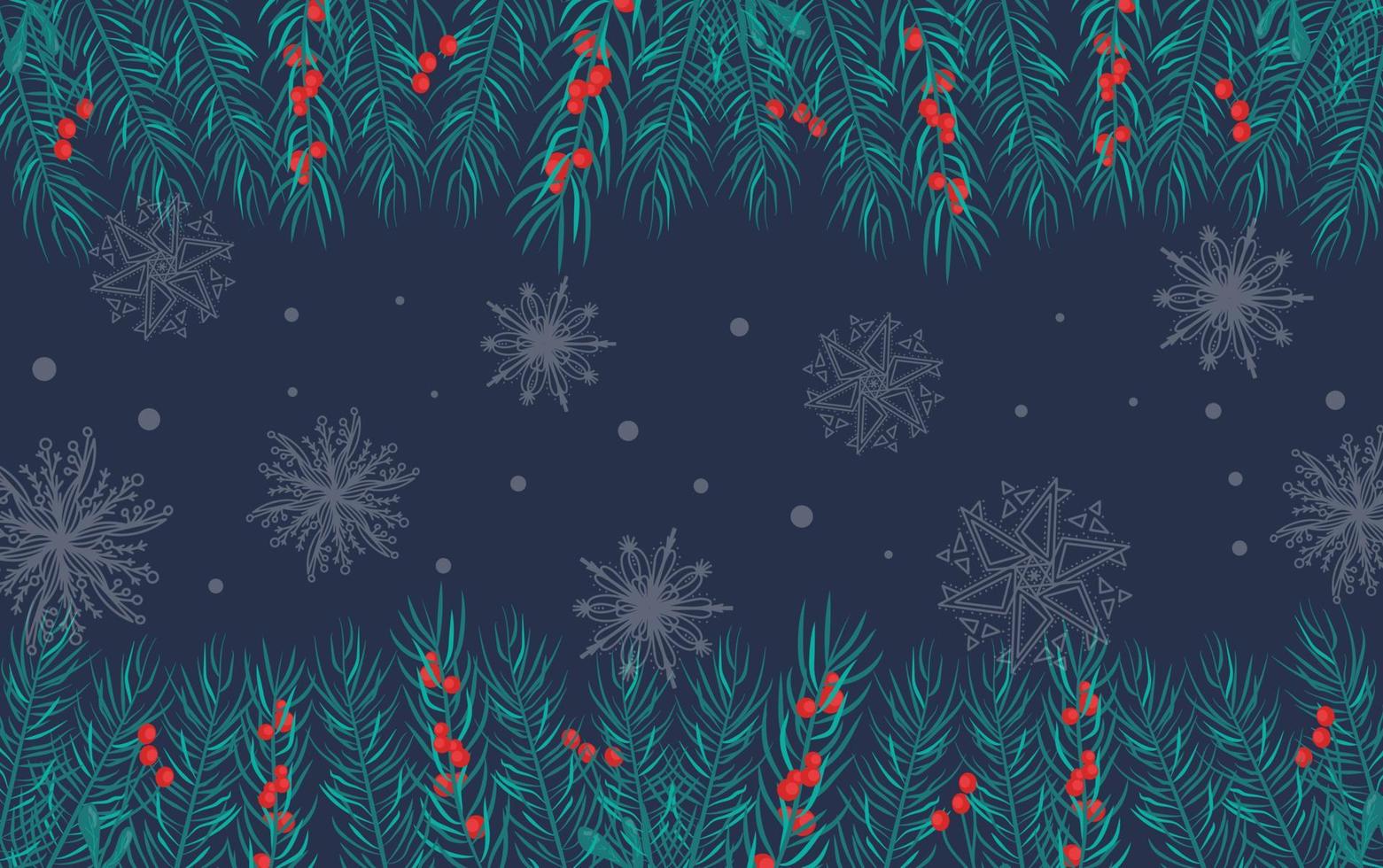 hermoso fondo con copos de nieve blancos y ramas de bayas para el diseño de invierno. colección de elementos de navidad año nuevo. siluetas congeladas de copos de nieve de cristal. diseño moderno. fondo de pantalla de vacaciones. vector