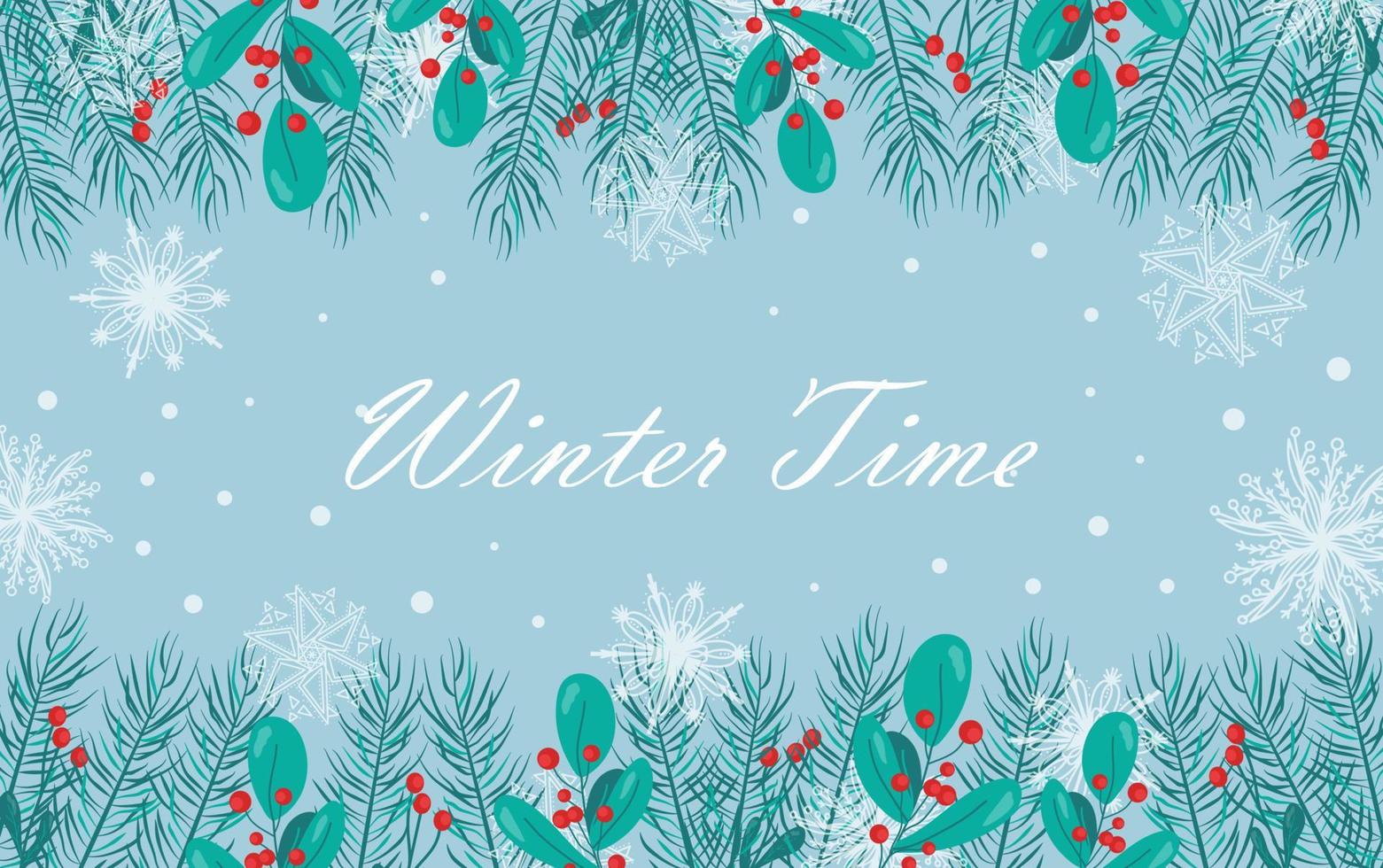 Beautiful background with white snowflakes and berry branches for winter design. Collection of Christmas New Year elements. Frozen silhouettes of crystal snowflakes. Modern design. Holiday wallpaper. vector