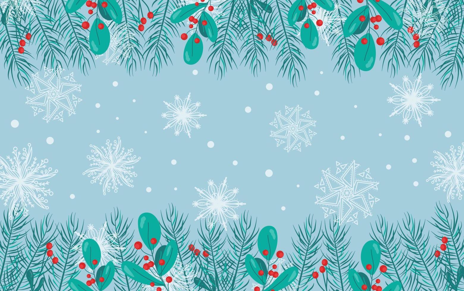 Beautiful background with white snowflakes and berry branches for winter design. Collection of Christmas New Year elements. Frozen silhouettes of crystal snowflakes. Modern design. Holiday wallpaper. vector