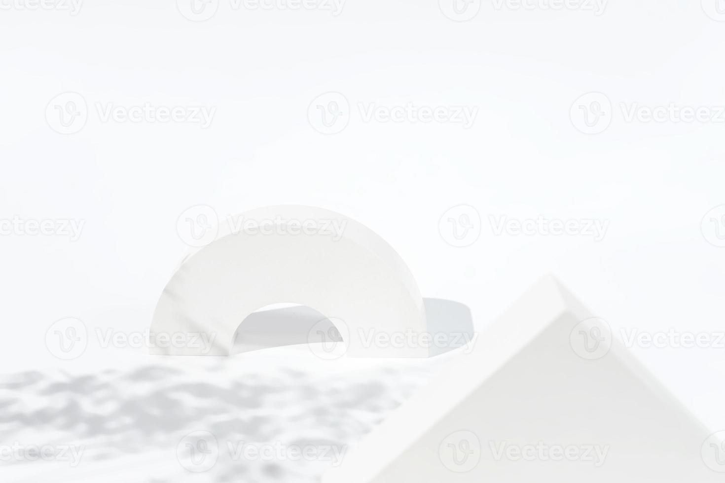 Set of gypsum and clay geometrical shapes on double pastel background. Trendy poster for design. photo