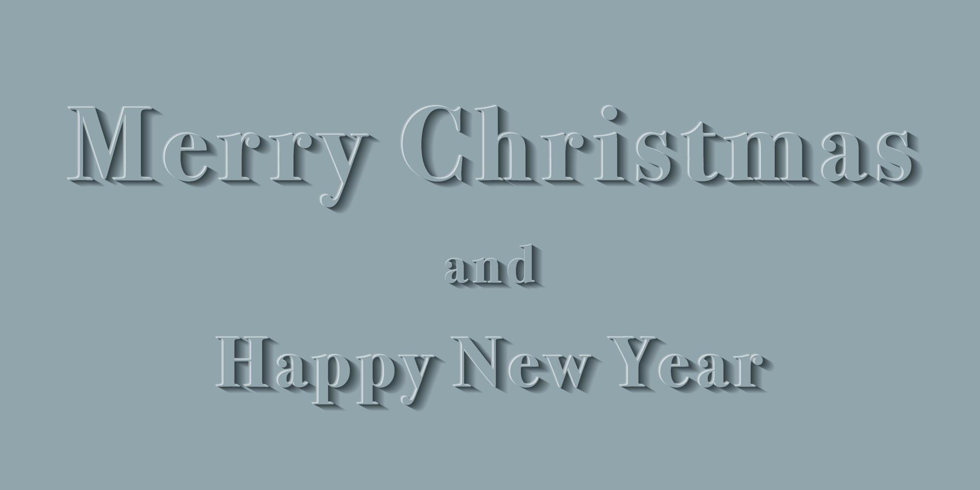 Merry Christmas and Happy New Year banner, poster in blue pastel colour. Paper cut out design, style. Horizontal layout. Vector illustration.