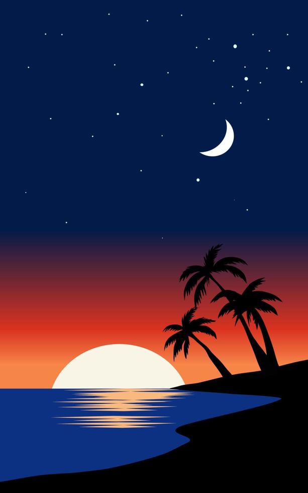 ilustración de vista nocturna de playa. vector