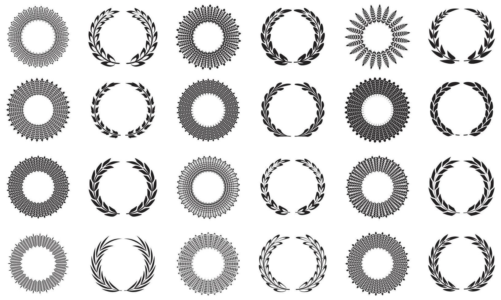 colección de follaje de laurel circular de silueta diferente, trigo y coronas que representan un premio, logro, heráldica vector