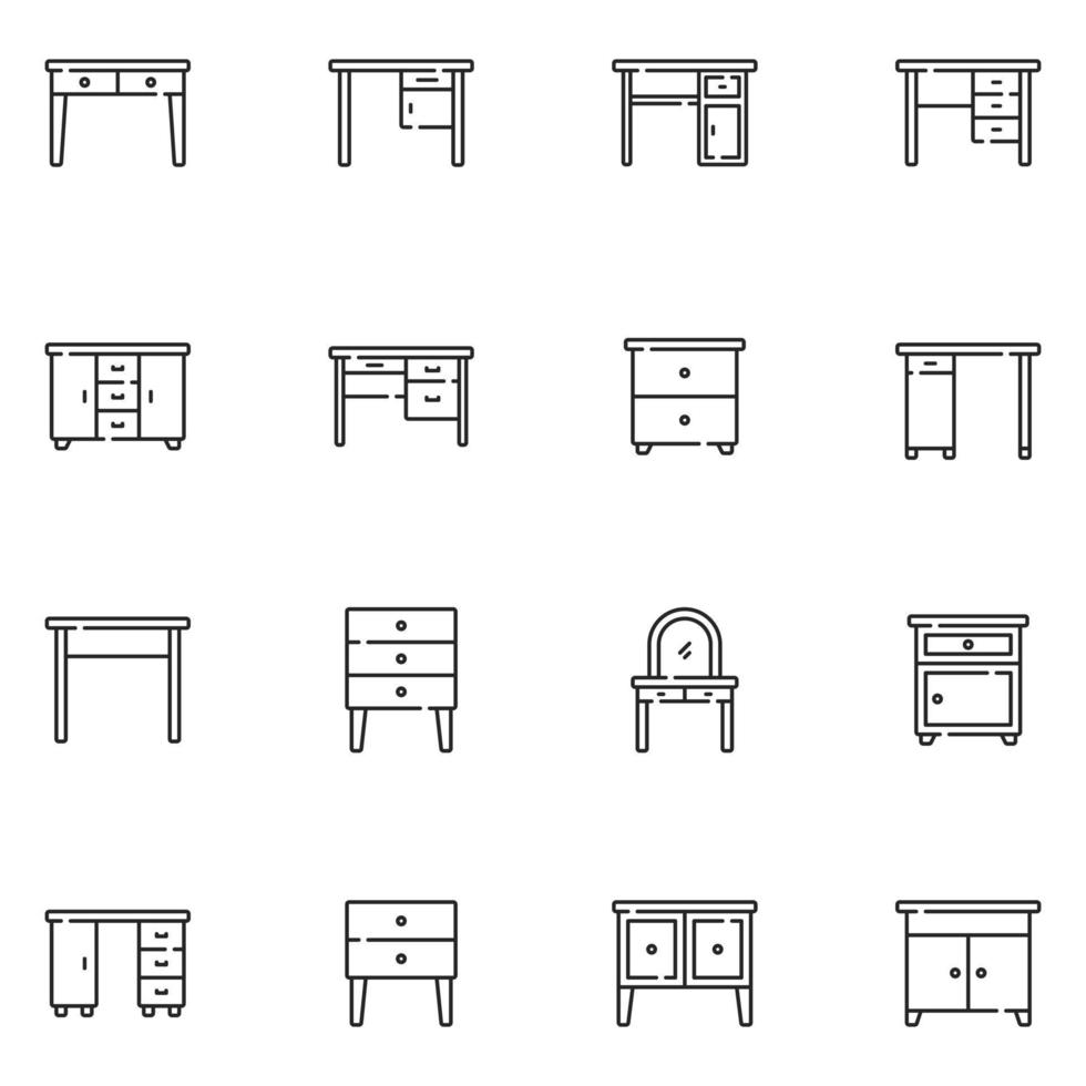 Desk Line Icon Set Vector