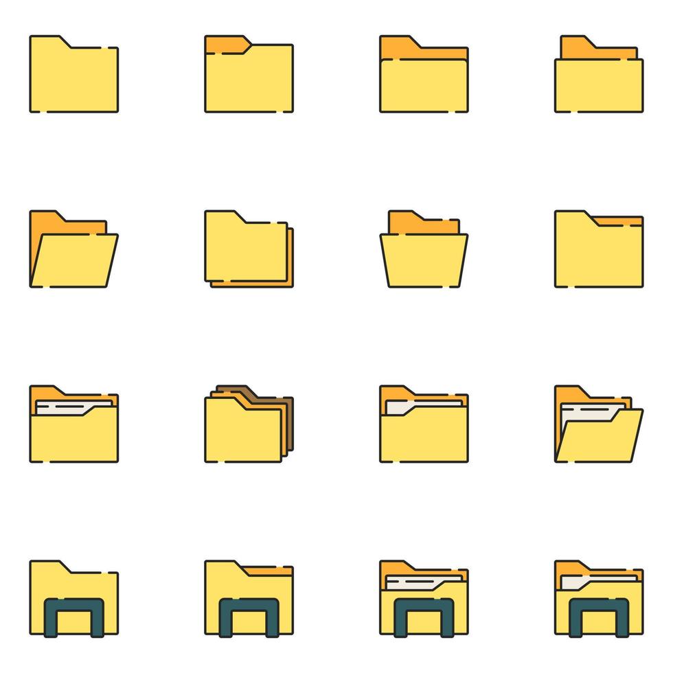 File and Folder Filled Line Icon Set vector