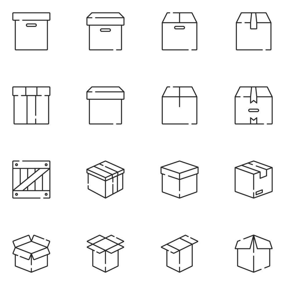 Box and Packaging Line Icon Set vector